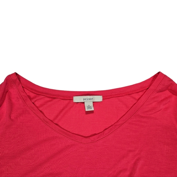 Sejour Hot Pink Tunic Blouse Sz 2X Wide Ruffle Sleeves Pullover Top Shirt Casual - Picture 7 of 11